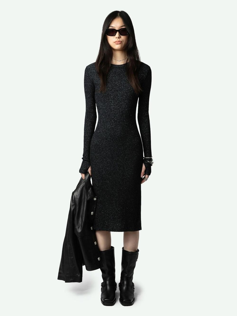 Zadig & Voltaire Logo Mid-Length Ruby Dress Long Sleeves Black Size XS NWT